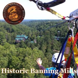 Person starting zip line adventure at Historic Banning Mills