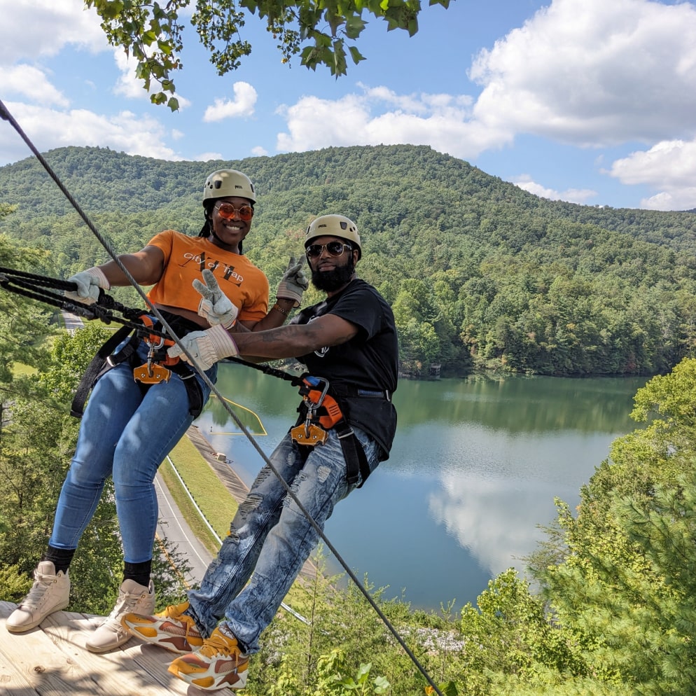 zipline takeoff in helen, georgia